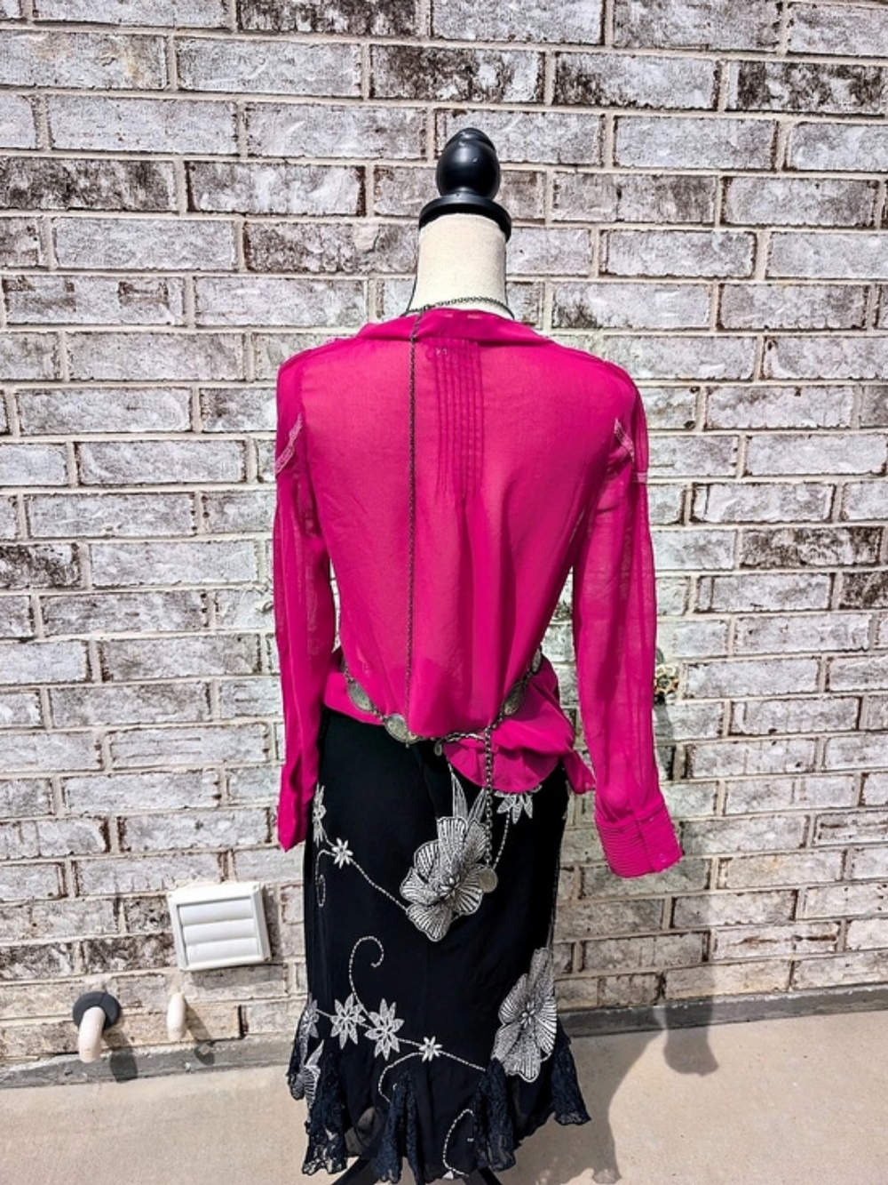 Y2K vintage hot pink fairy core sheer ruffle blouse - Picture 3 of 7